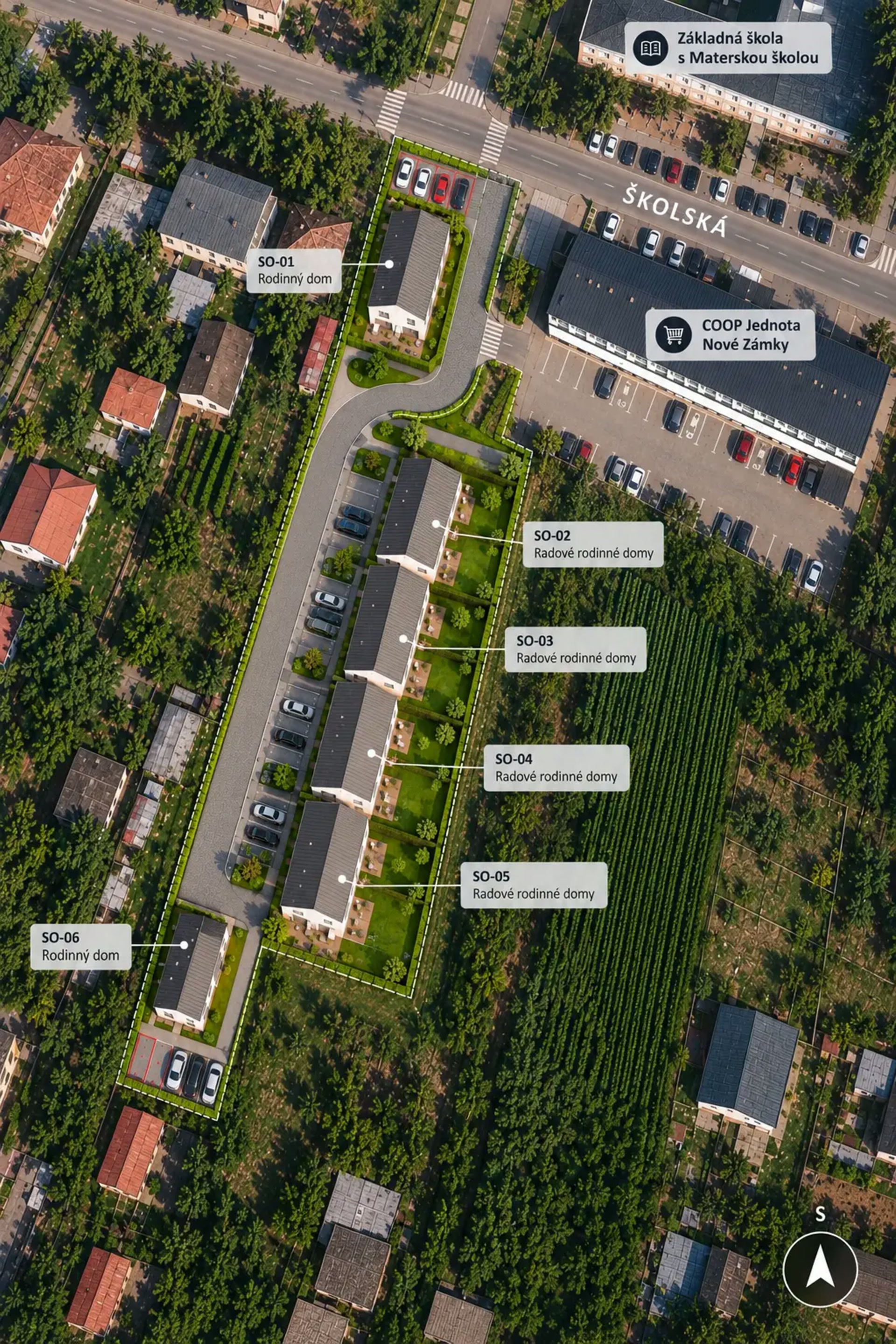 Celý komplex Grovina I a II z vtáčej perspektívy — Grovina Residences II